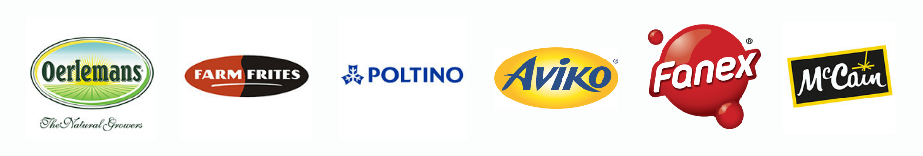 Logotypy producentów – Oerlemans, Farm Frites, Poltino, Aviko, Fanex, McCain